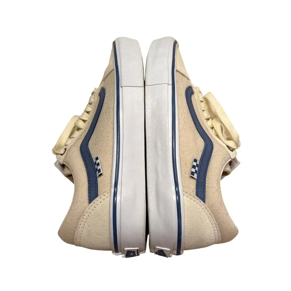 Vans Cush Pop Old Skool Skate‎ Shoes Cream Blue Stripe Mens 6.5 Suede & Canvas